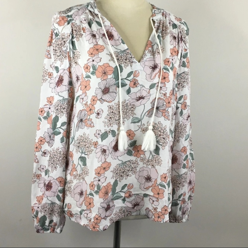 Lucky Brand Lana floral print tassel blouse